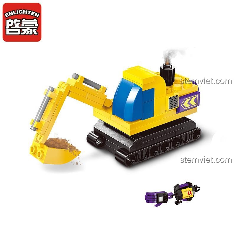Hộp đồ chơi lắp ghép Enlighten 1401-3, xe xúc biến hình, một phần của Robot Devastator 7 trong 1, chất lượng cao cho bé trai 6 tuổi.