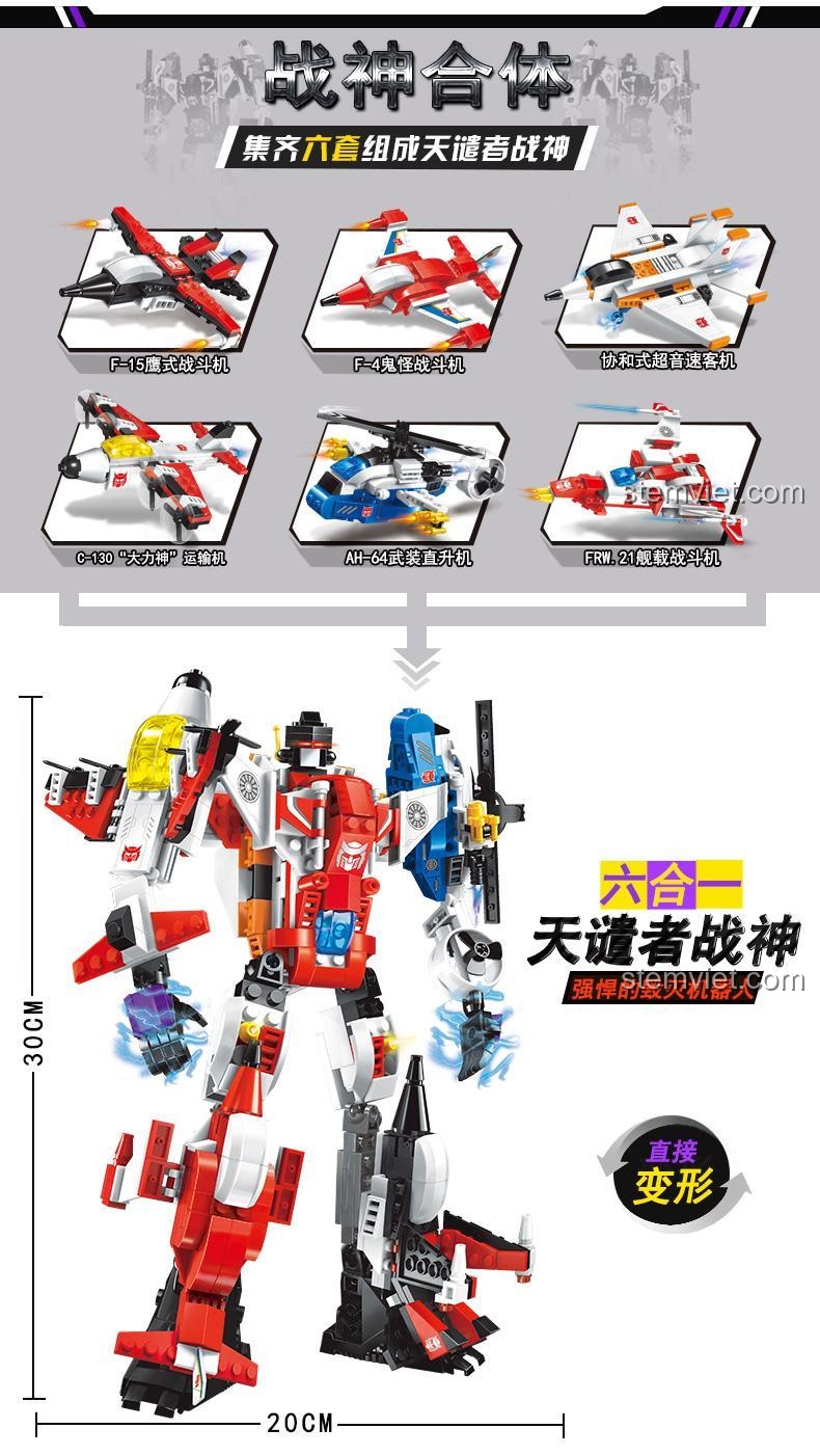 Robot Hợp Thể Destroyer Ares Enlighten 1405, mô hình robot chiến đấu 6in1, kích thước 30x20cm, cho bé trai 6 tuổi, giá hời.