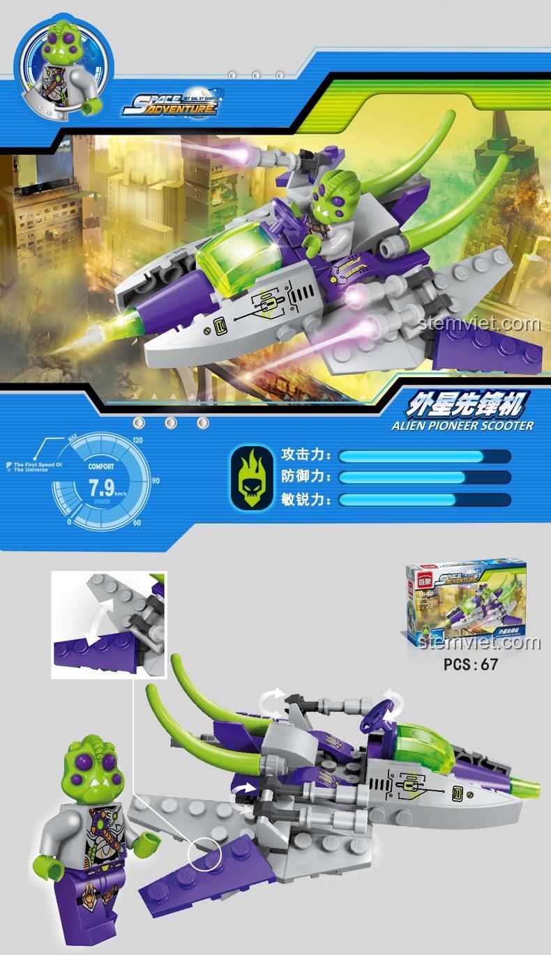 Bộ lắp ráp Enlighten 1603 Phiêu Lưu Không Gian, tổng quan 4 mẫu xe và minifigures, đồ chơi sáng tạo cho bé trai 6 tuổi, chất lượng tốt.