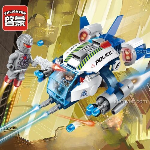 Bộ lắp ghép Robot cảnh sát Enlighten 1606, phi thuyền cảnh sát không gian với logo Enlighten, 213 mảnh, cho bé trai 6 tuổi, giá tiết kiệm