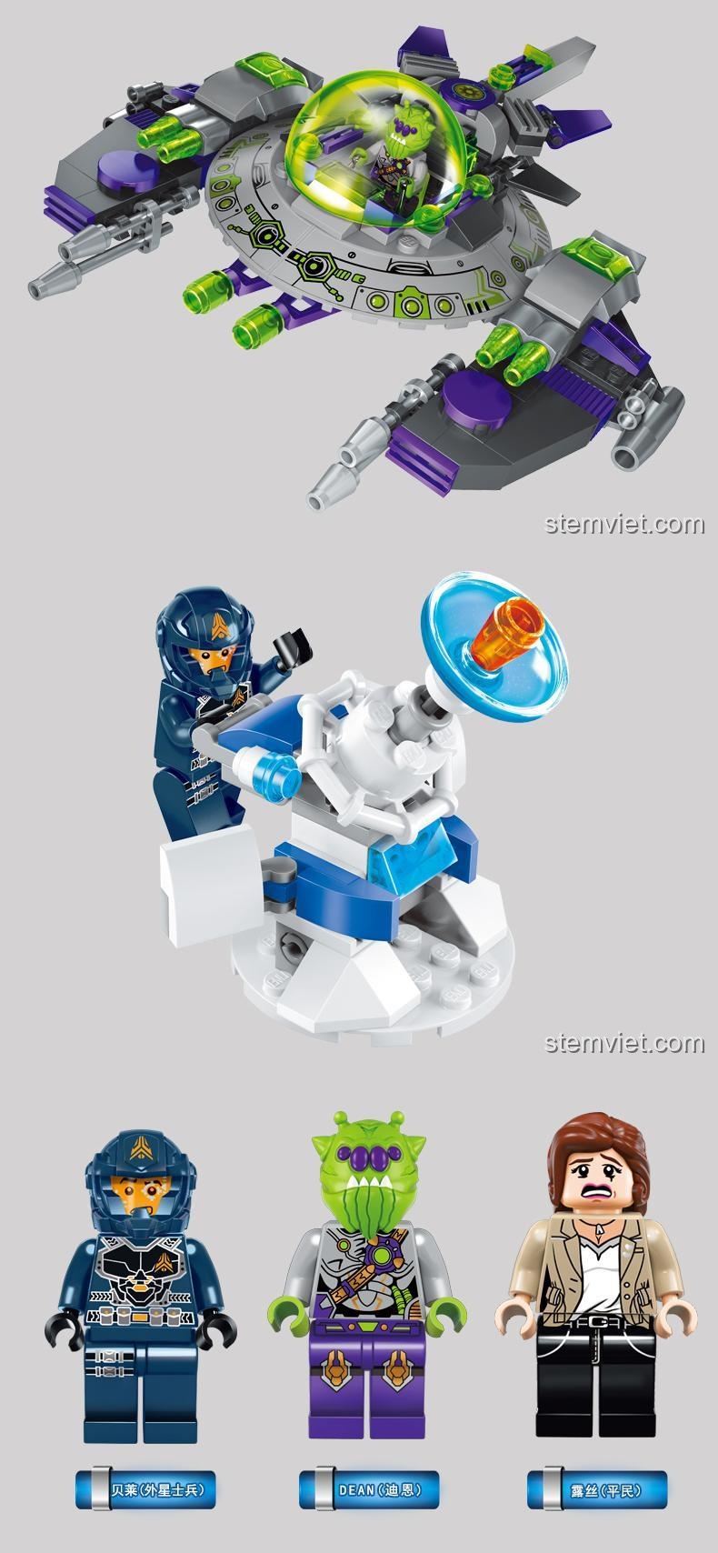 Qman 08 Tàu vũ trụ và các minifigure, đồ chơi lắp ráp phiêu lưu không gian, giá rẻ cho bé trai.