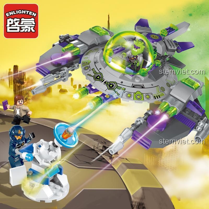 Đồ chơi lắp ráp Phi thuyền không gian Enlighten 1608, mô hình chiến đấu chống người ngoài hành tinh, chất lượng cao.