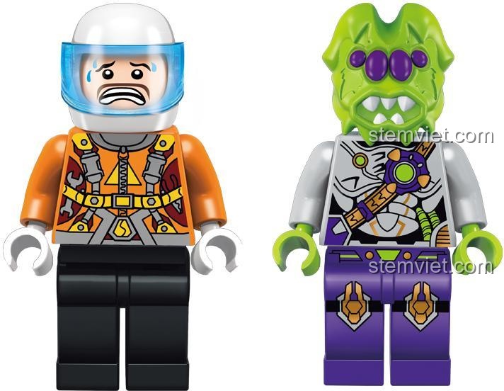 Hai minifigures thợ mỏ và chiến binh ngoài hành tinh trong bộ đồ chơi Enlighten 1609, tăng cường khả năng nhập vai và kể chuyện.