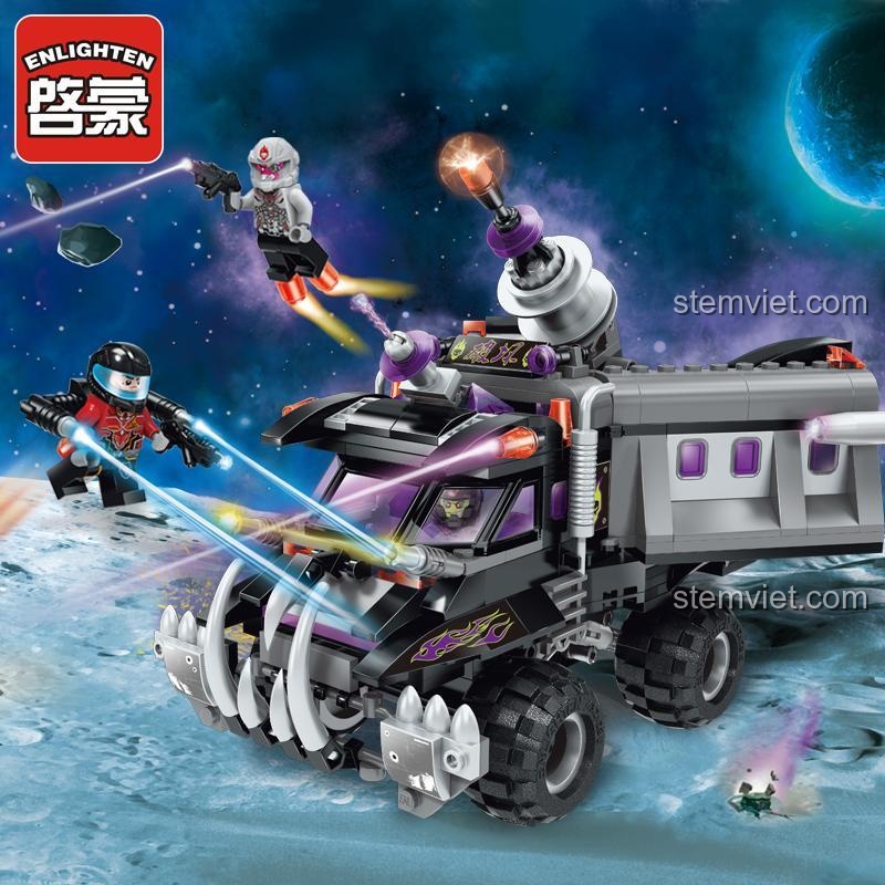 bộ lắp ghép Xe tải pháo Enlighten 1614, cảnh quan chiến đấu không gian với xe tải và minifigure, đồ chơi cho bé trai 6 tuổi