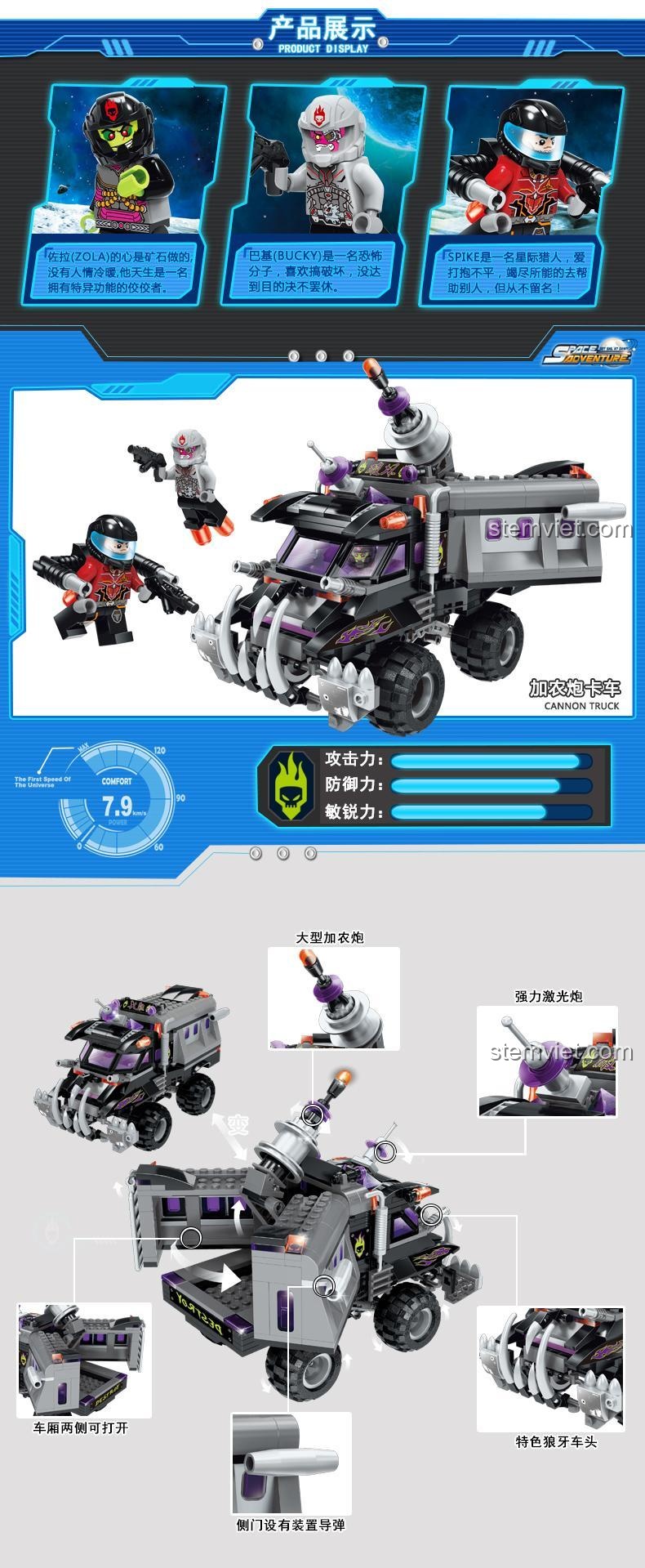 Xe tải bọc thép 14 Enlighten, mô tả tính năng và chi tiết minifigure, đồ chơi lắp ráp cho bé trai 6 tuổi