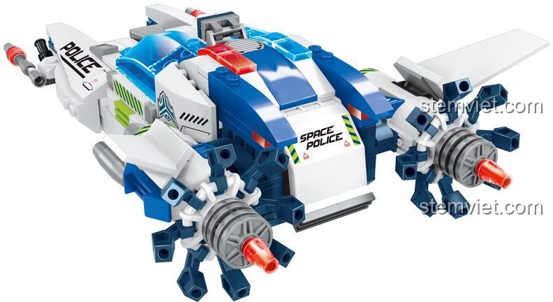Bộ xếp hình Enlighten 1616 Máy bay phản lực cảnh sát không gian với động cơ xoay, dành cho bé trai 6 tuổi, giá bình dân.