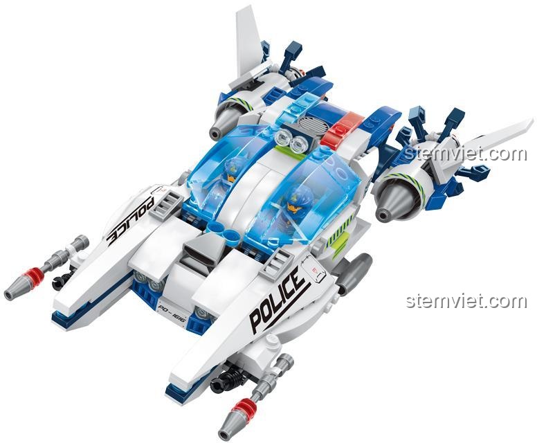 Mô hình Enlighten 1616 Máy bay phản lực cảnh sát không gian với chi tiết sắc nét, phù hợp bé trai 6 tuổi, đáng tiền.