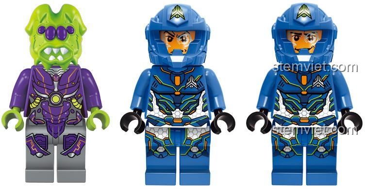 3 minifigures trong bộ đồ chơi lắp ráp Enlighten 1616, bao gồm cảnh sát không gian và quái vật ngoài hành tinh, cho bé trai 6 tuổi.
