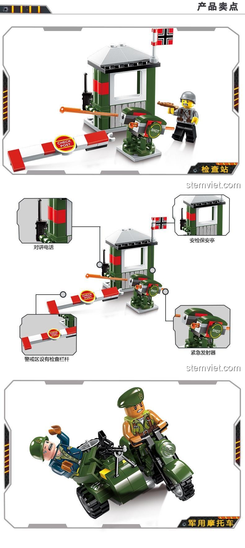 Thông tin chi tiết bộ lắp ghép Enlighten 1702, bao gồm số chi tiết 96 mảnh, chất liệu ABS, độ tuổi 6+, kích thước hộp 22x14x4.5cm.