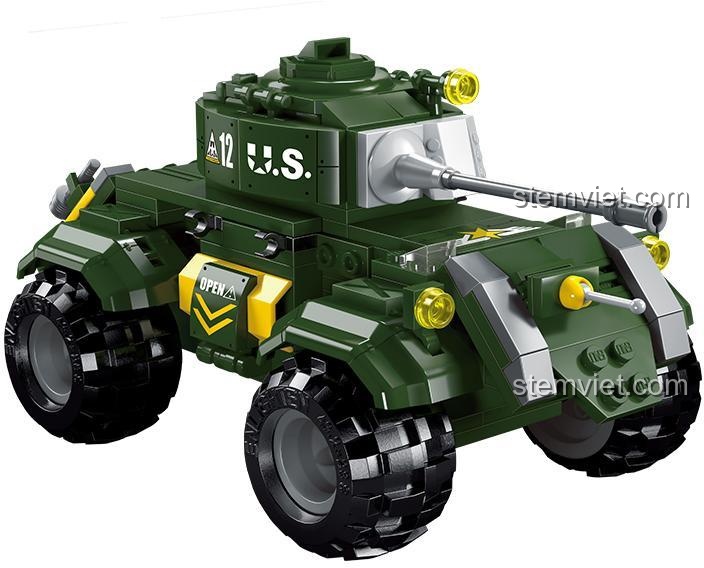 Xe bọc thép quân sự màu xanh lá của bộ lắp ráp Enlighten 1712, chi tiết cao, đồ chơi mô hình cho bé trai.
