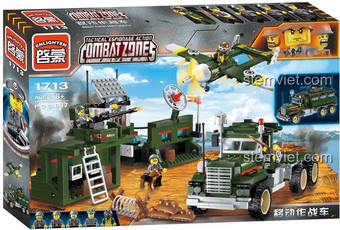 Mô hình Máy Bay Chiến Đấu Quân Sự 1713 với phi công, cánh quạt và súng máy, bộ đồ chơi cho bé trai 6 tuổi, giúp rèn luyện kỹ năng lắp ráp.