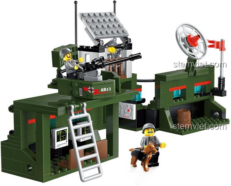 Bộ đồ chơi Trạm Chỉ Huy Quân Sự Keeppley 1713 với lính và chó, có radar và súng phòng không, đồ chơi xây dựng cho bé trai 6 tuổi, chất lượng cao.