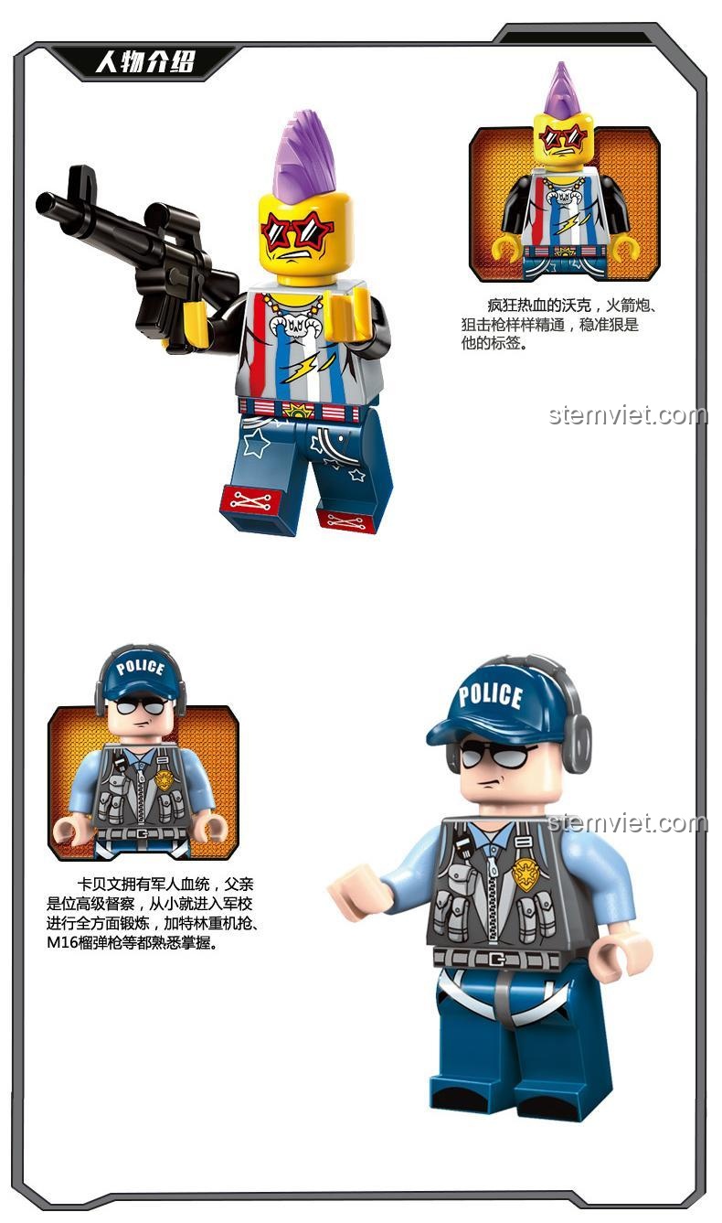 Giới thiệu nhân vật kẻ cướp Ham trong bộ đồ chơi lắp ráp Enlighten 1905, minifigure với trang bị súng, đồ chơi mô hình hành động.