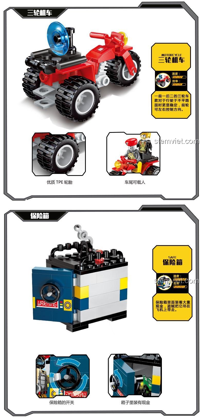 Phần 2 câu chuyện chiến dịch bí mật của bộ lắp ghép Enlighten 1917, với trực thăng chiến đấu và các minifigures cảnh sát.