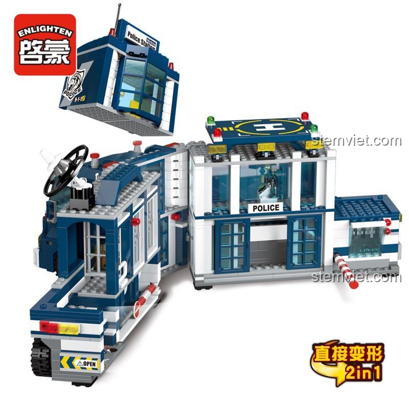 Xe tải vận chuyển đặc nhiệm Enlighten 1918 biến hình thành trụ sở di động, đồ chơi lắp ghép cảnh sát chất lượng cao, rèn luyện tư duy cho bé trai