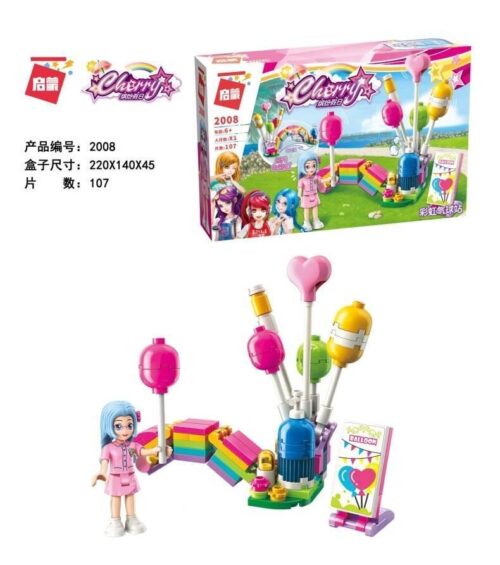 Bộ đồ chơi lắp ghép Enlighten 2008 Trạm Khí Cầu Cầu Vồng, hộp sản phẩm màu hồng tươi sáng, phù hợp bé gái 6 tuổi, giá tốt.