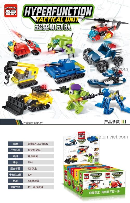 Hộp đồ chơi lắp ráp Enlighten 2101-1 Đội Cơ Động Siêu Biến Hình, chất lượng cao, đáng tiền cho bé trai 6 tuổi.