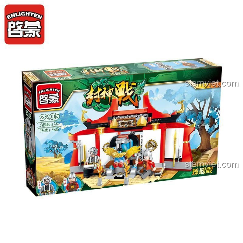 Hai minifigures độc đáo từ bộ đồ chơi Điện Luyện Khí Enlighten 2205, nhân vật Xưởng rèn vũ khí cổ đại chi tiết cao.