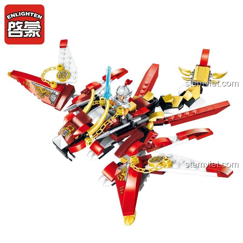 Mô hình Rồng Đỏ Aogukulong Enlighten 2209, đồ chơi lắp ráp Rồng Chiến Thần với cánh cử động, phù hợp bé trai 6 tuổi.