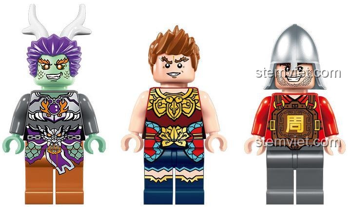 Các minifigures Na Tra, Long Vương và Lính trong bộ đồ chơi lắp ghép Enlighten 2211 Na Tra Giáng Long, đồ chơi xếp hình cho bé trai.