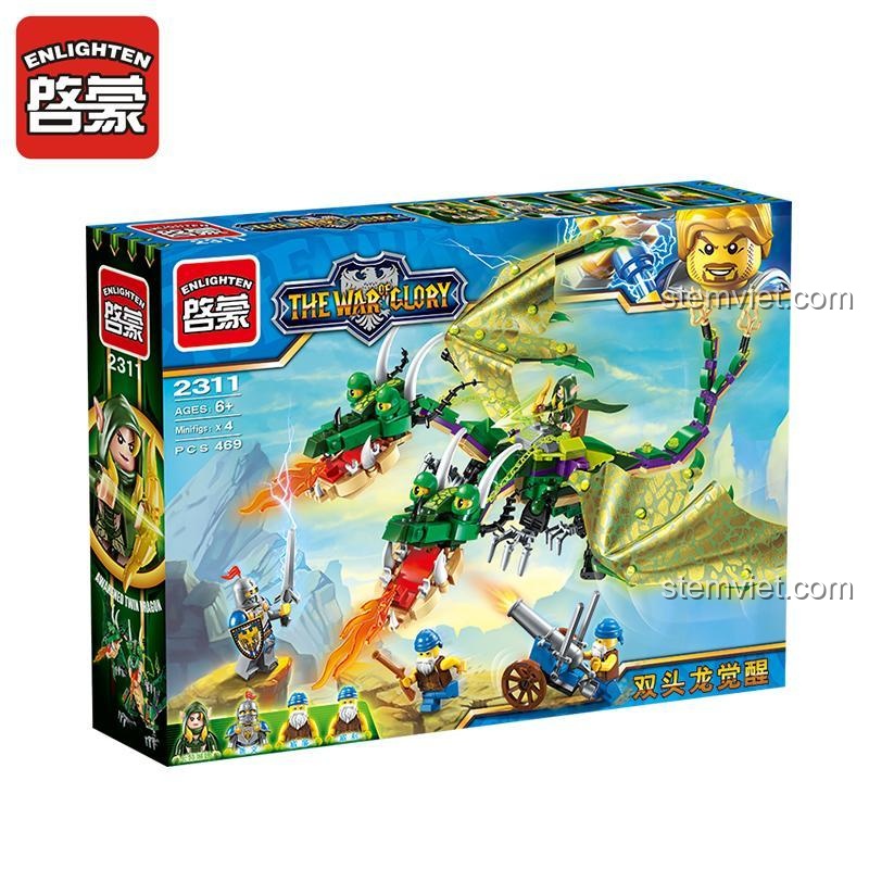 Minifigures Hiệp sĩ Gavin, cung thủ Katerina, lính William và Willie cùng pháo binh trong bộ đồ chơi lắp ráp QMAN Song Đầu Long, phù hợp bé trai 6 tuổi.
