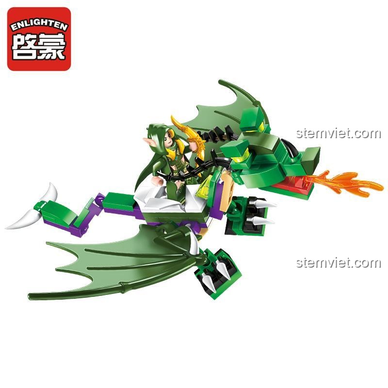 Đồ chơi lắp ráp rồng xanh lá từ bộ Enlighten 2316, chi tiết tinh xảo, phù hợp bé trai yêu thích phiêu lưu.
