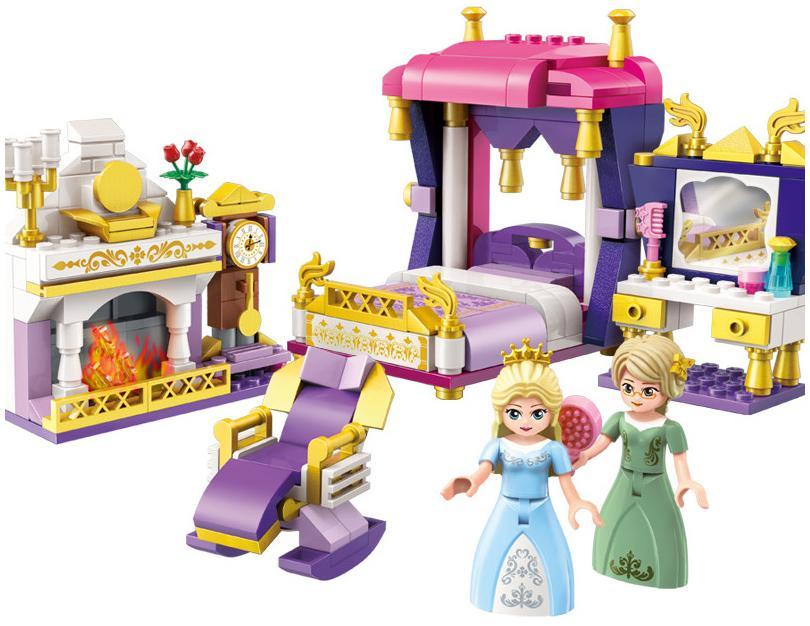 Bộ lắp ghép Phòng ngủ công chúa Leah Enlighten 2601 với 2 minifigure công chúa và quản gia, màu hồng tím trắng vàng, phù hợp bé gái 6 tuổi, giá tốt