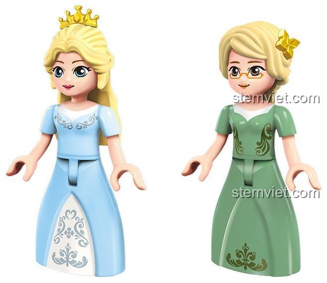 Minifigure công chúa Leah và quản gia trong bộ lắp ghép Enlighten 2601, thiết kế đáng yêu, phù hợp bé gái 6 tuổi