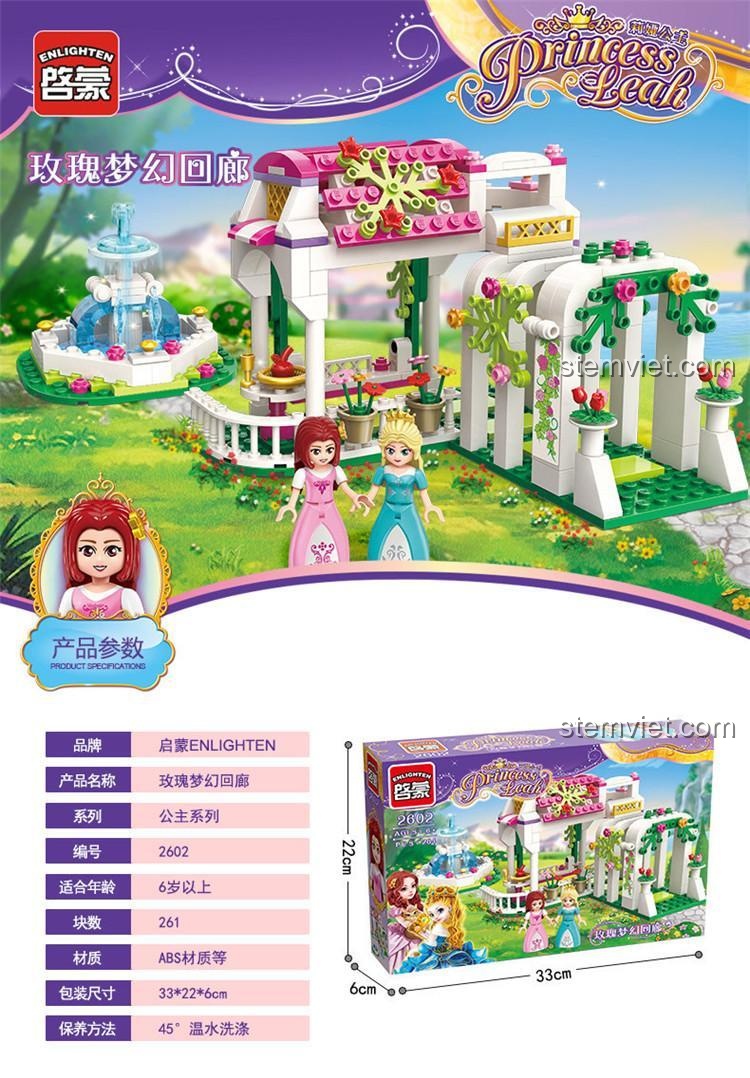 Hộp đồ chơi xếp hình Enlighten 2602 Lâu đài Công chúa Leah với thông số kỹ thuật chi tiết, phù hợp bé gái 6 tuổi, giá tiết kiệm.