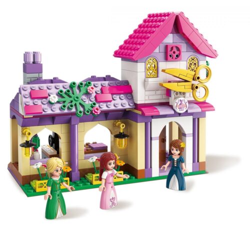 bộ đồ chơi Tiệm may công chúa, mô hình tiệm may hai tầng màu hồng tím, có 3 minifigure công chúa, phù hợp bé gái 6 tuổi, giá tốt