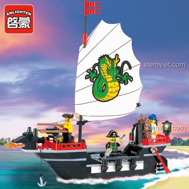Đồ chơi lắp ráp Enlighten 301 Tàu Hải Tặc Barbara trên biển, chất lượng tương đương LEGO®, món quà tuyệt vời cho bé trai 6 tuổi.