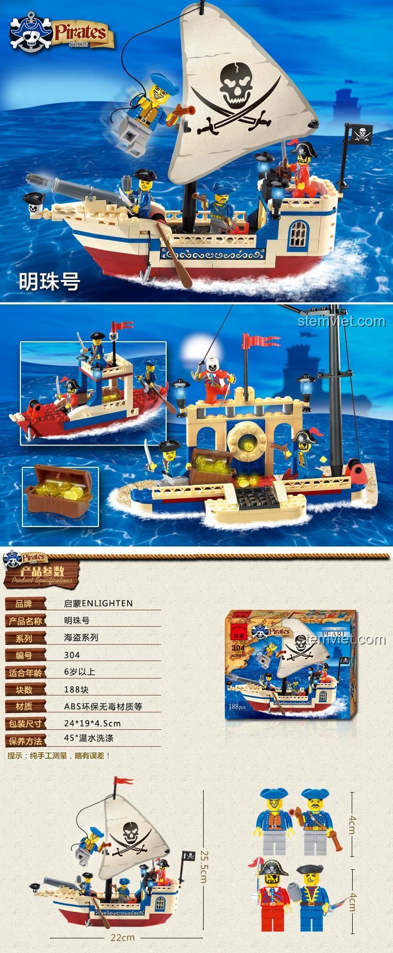 Minifigures của bộ đồ chơi Enlighten 304 Tàu Hải Tặc, bao gồm thuyền trưởng và các thủy thủ, đồ chơi lắp ráp cho bé trai 6 tuổi.