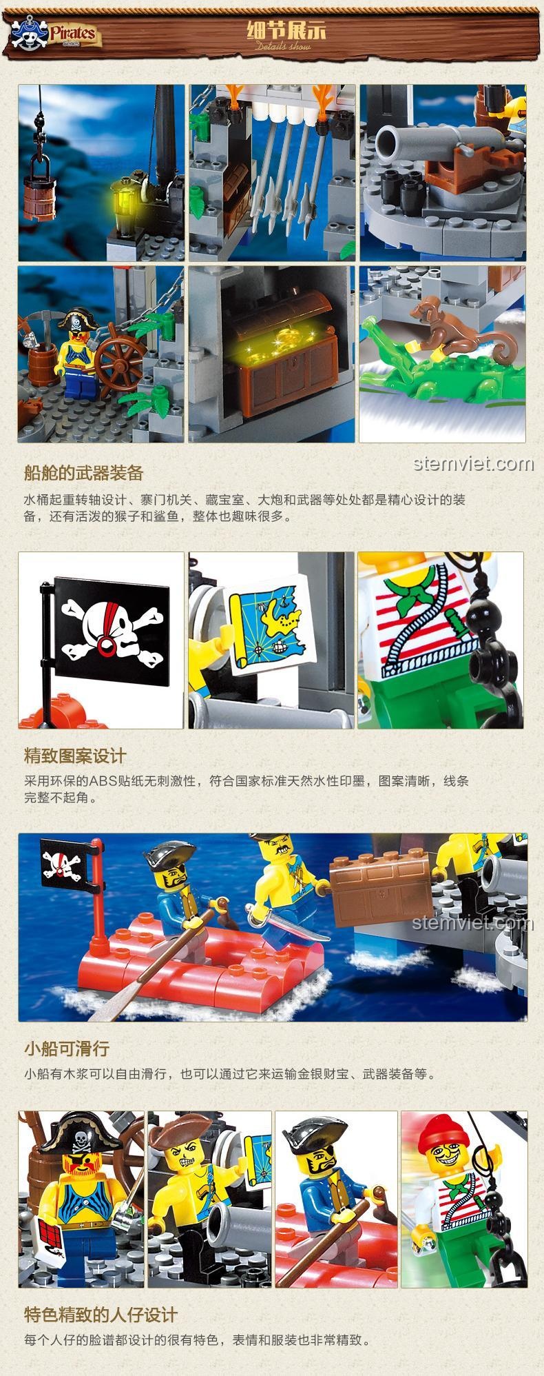 Bộ khối lắp ghép Keeppley 309 với các minifigure hải tặc chi tiết, trang phục độc đáo, phù hợp bé trai 6 tuổi, chất lượng tốt.