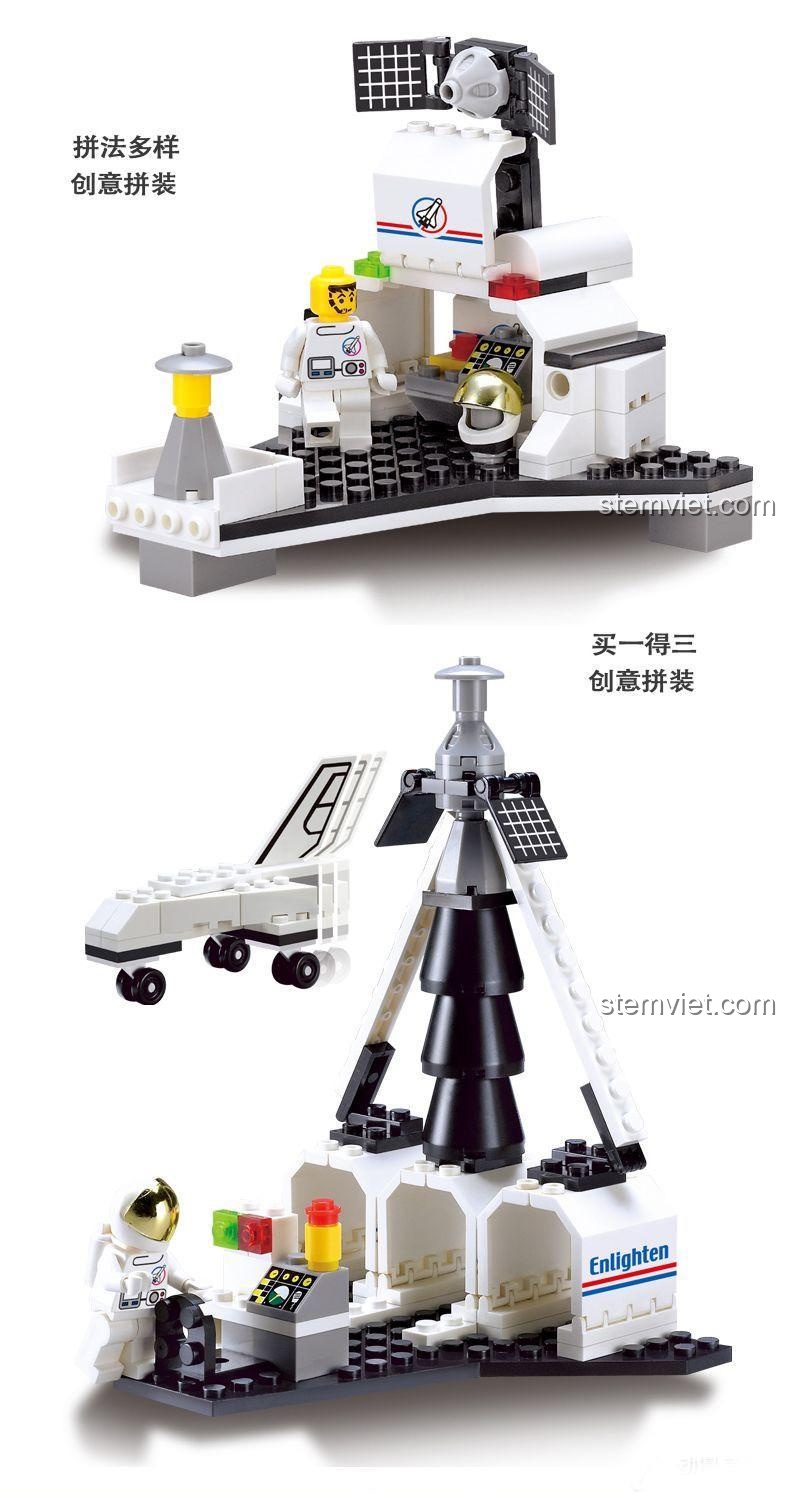 Bộ đồ chơi Enlighten 509 có thể lắp được 3 mô hình khác nhau: trạm điều khiển, xe vận chuyển và trạm phóng vệ tinh. Mua 1 được 3, giá tốt.