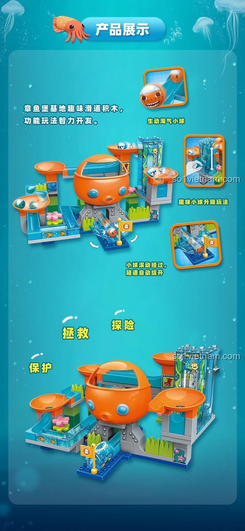 Kích thước mô hình bộ đồ chơi Trụ Sở Bạch Tuộc Octopod Enlighten 5216, đồ chơi lắp ghép Căn Cứ Octopod, giá trị cao.