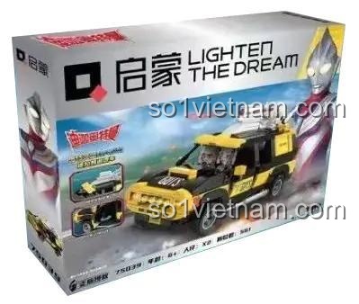 Hộp đồ chơi mô hình Enlighten 75039 Delam Patrol Car với hình ảnh Ultraman, phù hợp bé trai 8 tuổi yêu thích siêu anh hùng.