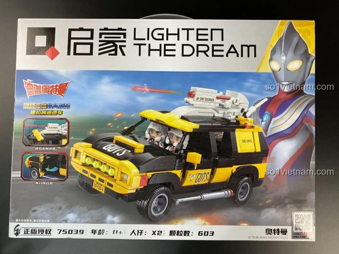 Hai minifigures Iruma Megumi và Munakata Seiichi trong bộ lắp ráp Enlighten 75039 Delam Patrol Car, tăng thêm giá trị chơi.