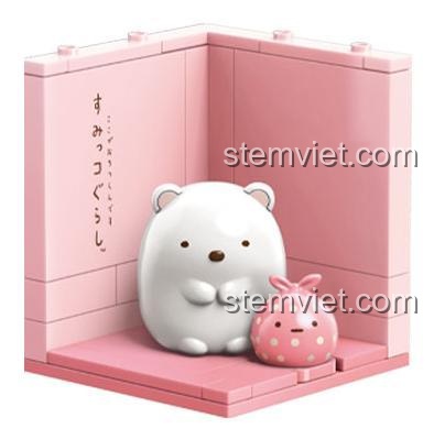 Mô hình Sumikko Gurashi Shirokuma và Furoshiki màu hồng, đồ chơi lắp ghép Enlighten 77011 cho bé gái 6 tuổi, chất lượng cao.
