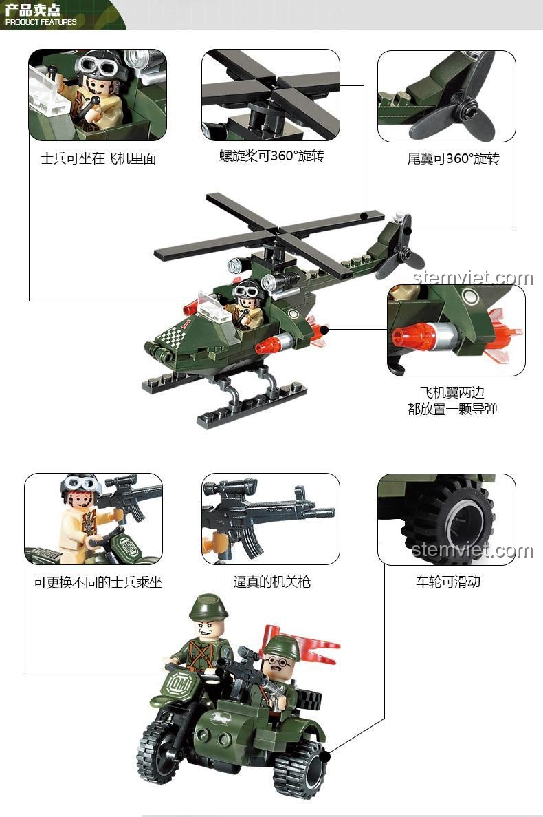Bộ Lắp Ghép Máy Bay Trực Thăng Quân Sự và Xe Máy ENLIGHTEN 806 - Thông số kỹ thuật