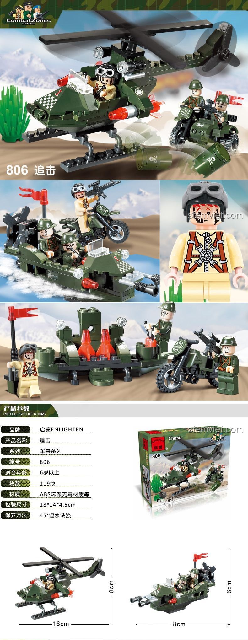 Bộ Lắp Ghép Máy Bay Trực Thăng Quân Sự và Xe Máy ENLIGHTEN 806 - Tổng quan sản phẩm