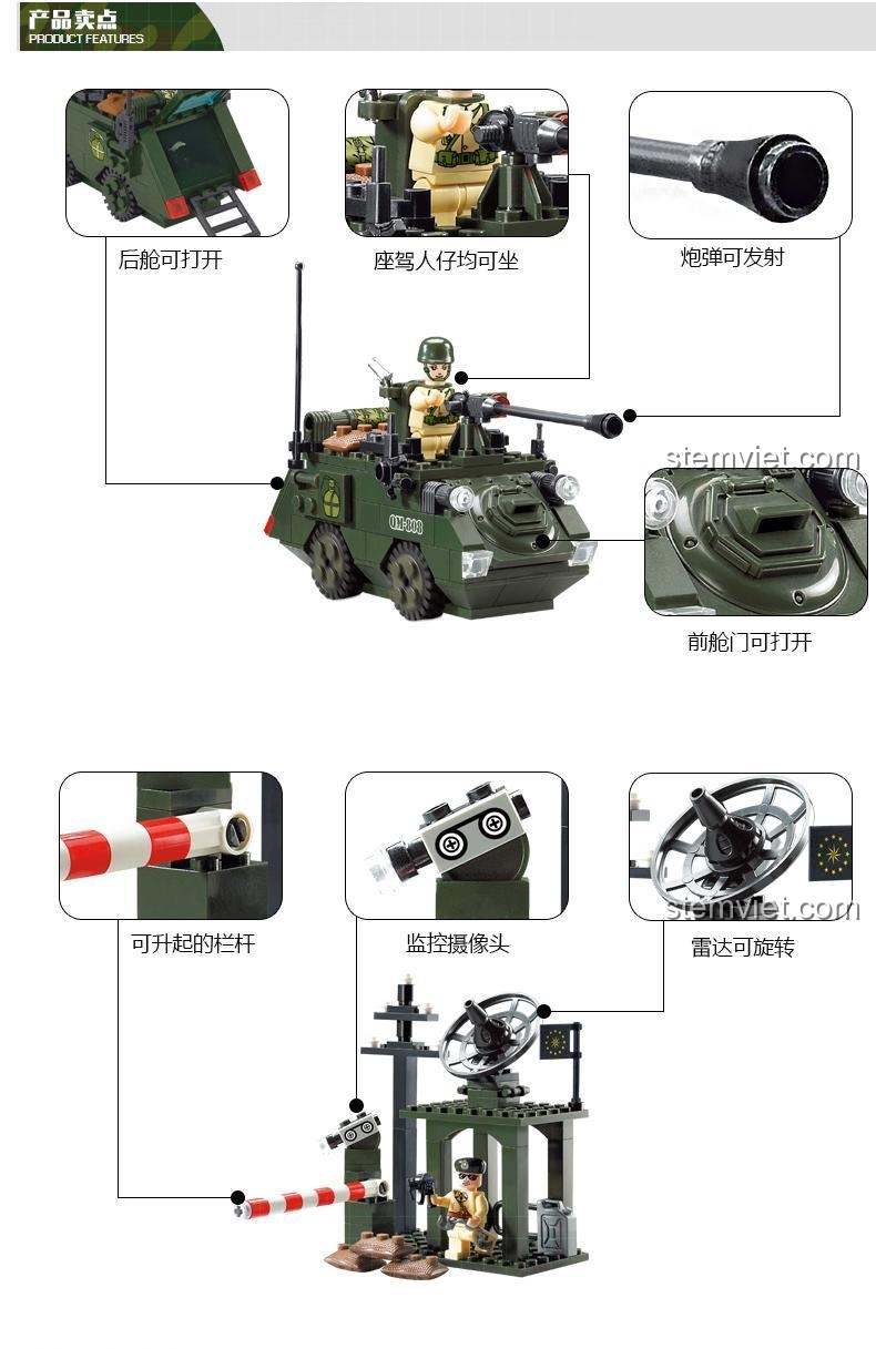 Kích thước hộp sản phẩm bộ lắp ghép quân sự ENLIGHTEN 808 Trạm Kiểm Soát