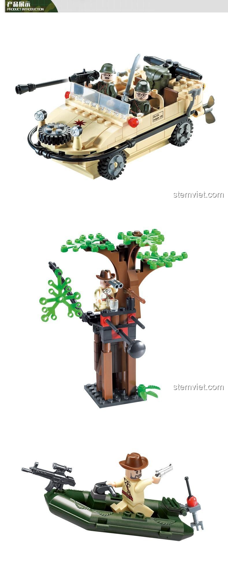 Minifigure lính trong bộ lắp ghép xe lội nước quân sự ENLIGHTEN 813, có súng, đồ chơi lắp ghép quân sự cho bé trai 6 tuổi