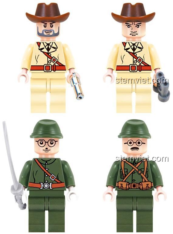 Minifigure lính trong bộ lắp ghép xe lội nước quân sự ENLIGHTEN 813, có súng, kiếm, đồ chơi lắp ghép quân sự cho bé trai 6 tuổi