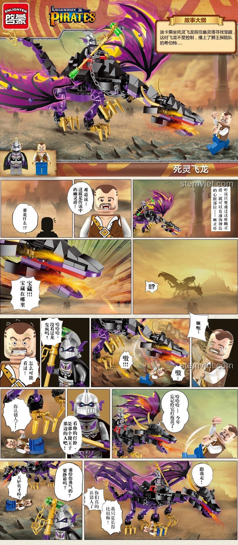 Chi tiết các khớp nối và tính năng của đồ chơi mô hình Rồng Xương Hải Tặc, đầu rồng xoay 360 độ