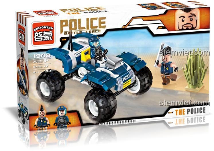 Hai minifigure cảnh sát SWAT và tên cướp trong bộ đồ chơi lắp ghép Enlighten Qman 1908, chi tiết cao cấp, phù hợp cho bé trai 6 tuổi.