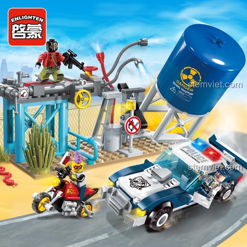 Đồ chơi lắp ráp trận chiến cảnh sát và tội phạm Keeppley 1913 với logo Enlighten rõ nét