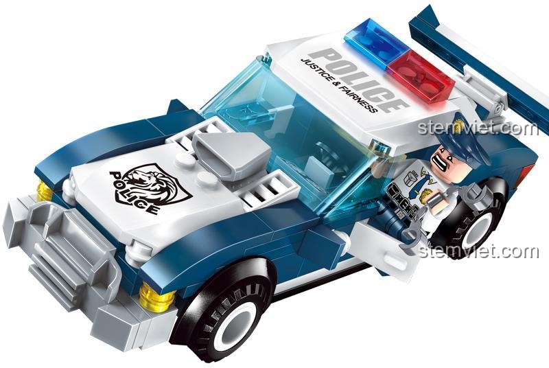 Đồ chơi mô hình xe cảnh sát Enlighten 1913 với thiết kế động cơ mạnh mẽ và cửa mở