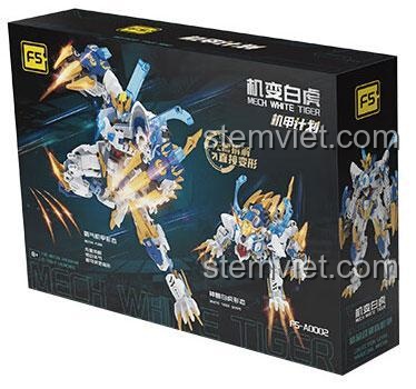 Ảnh quảng cáo Robot biến hình Bạch Hổ F5 thể hiện 2 dạng robot và thần thú.