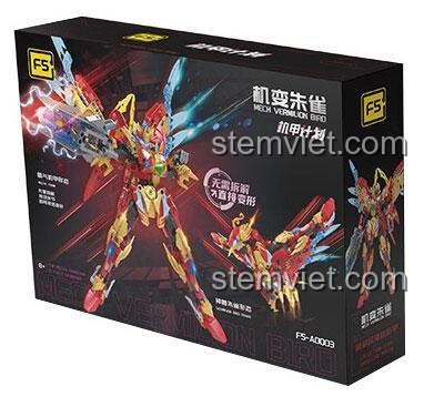 Ảnh chụp thực tế hộp của bộ lắp ráp Mecha Chu Tước F5 F5-A0003, cho thấy cả hai dạng robot và thần thú.
