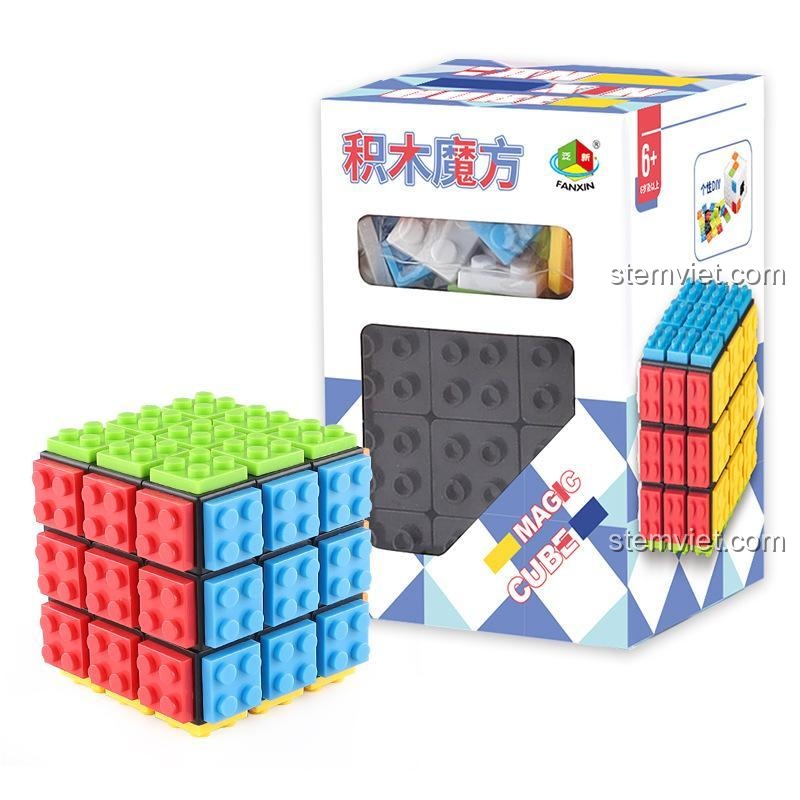 Hộp và sản phẩm hoàn thiện của Magic Cube DIY Fanxin, một lựa chọn quà tặng sáng tạo cho bé trai.